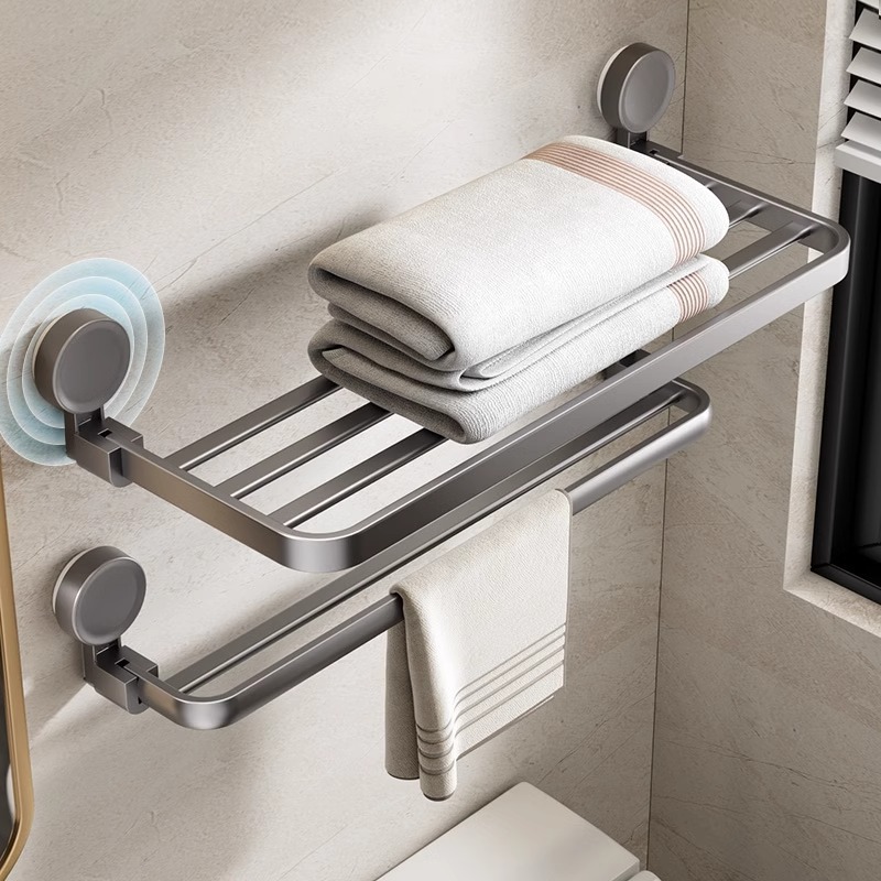 Towel Rack Suction Cup Powerful Punch-Free Bathroom Towel Rack Wall Hanging Bathroom Rack Folding Towel Hanging Rod