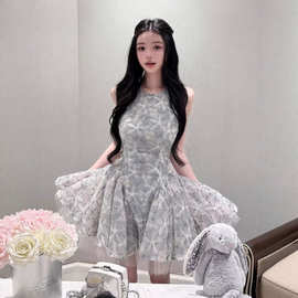 生日party小礼服女富家千金感重工蕾丝绣花网纱收腰蓬蓬公主短裙