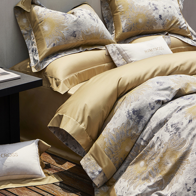 Italian High-End Artistic Yarn-Dyed Jacquard Bedding and Bedding with Light Color Contrasting Impressionist Pure Cotton Pima Cotton Four-Piece Set