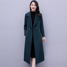 羊毛雙面呢大衣女冬季2024新款韓版收腰氣質西裝領藍色毛呢外套