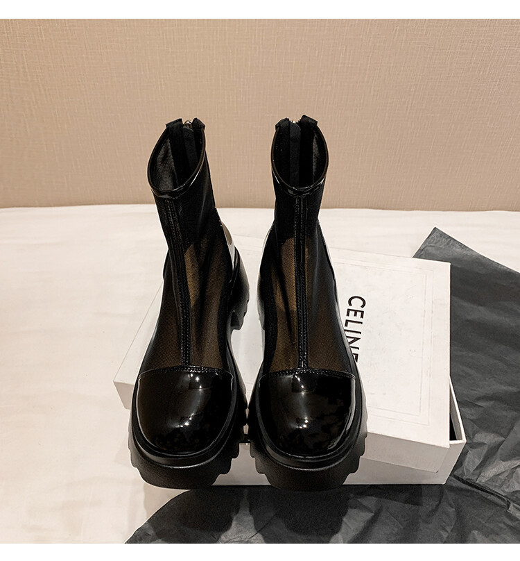 Boot ngắn nữ da thật vải lưới cao gót 6cm mùa hè phong cách Anh thoáng khí — Màu đen, Trắng be chi tiết 74