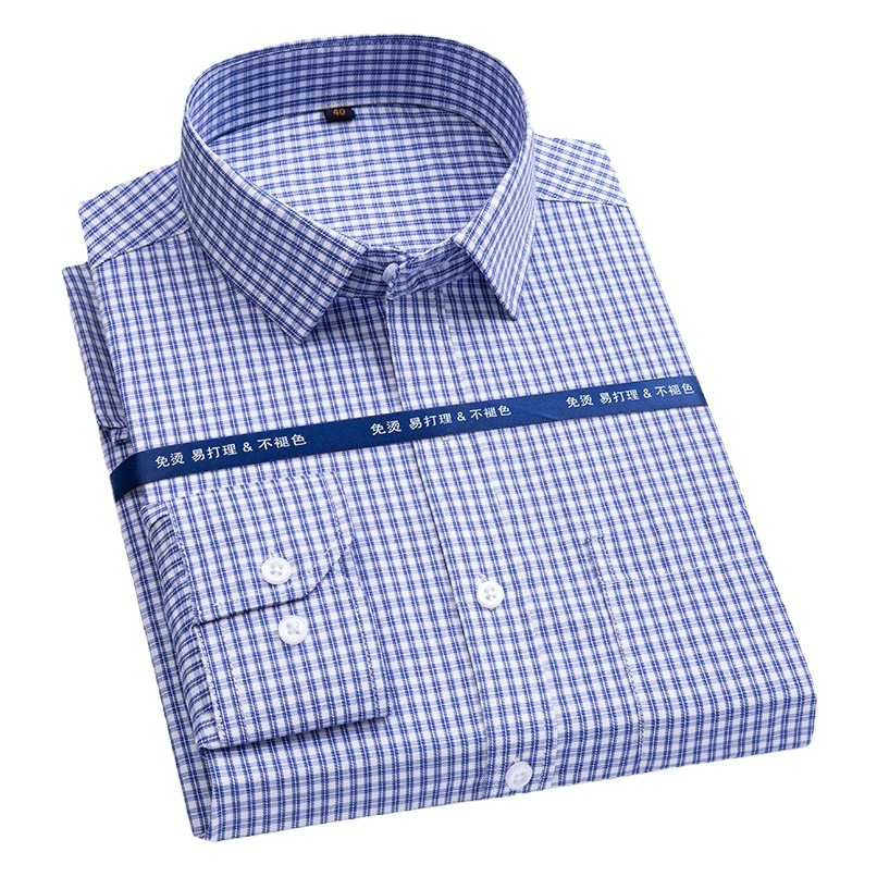 2025 primavera nueva camisa de manga larga sin planchar a rayas de negocios para hombres camisa casual a cuadros transfronteriza para jóvenes y de mediana edad