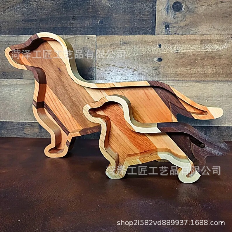Acacia Wood Sausage Puppy Tray Wooden Cooked Food Tray Cartoon Shape Puppy Tray Cooked Food Tray Corgi Shiba Inu Tray