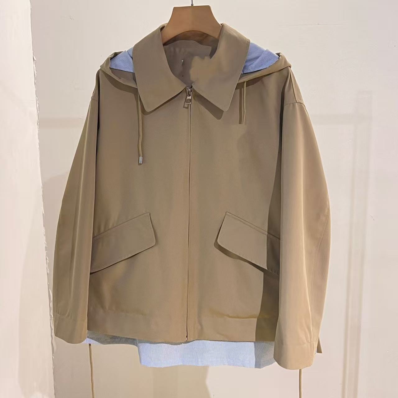 081902 High-End Retro Fashion Cape-Style Design Niche Loose Casual Hooded Trench Coat for Women