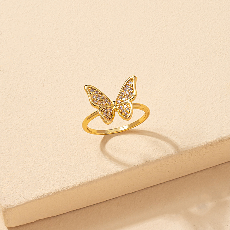 fashion diamond butterfly ring female new copper zircon tail ringpicture1