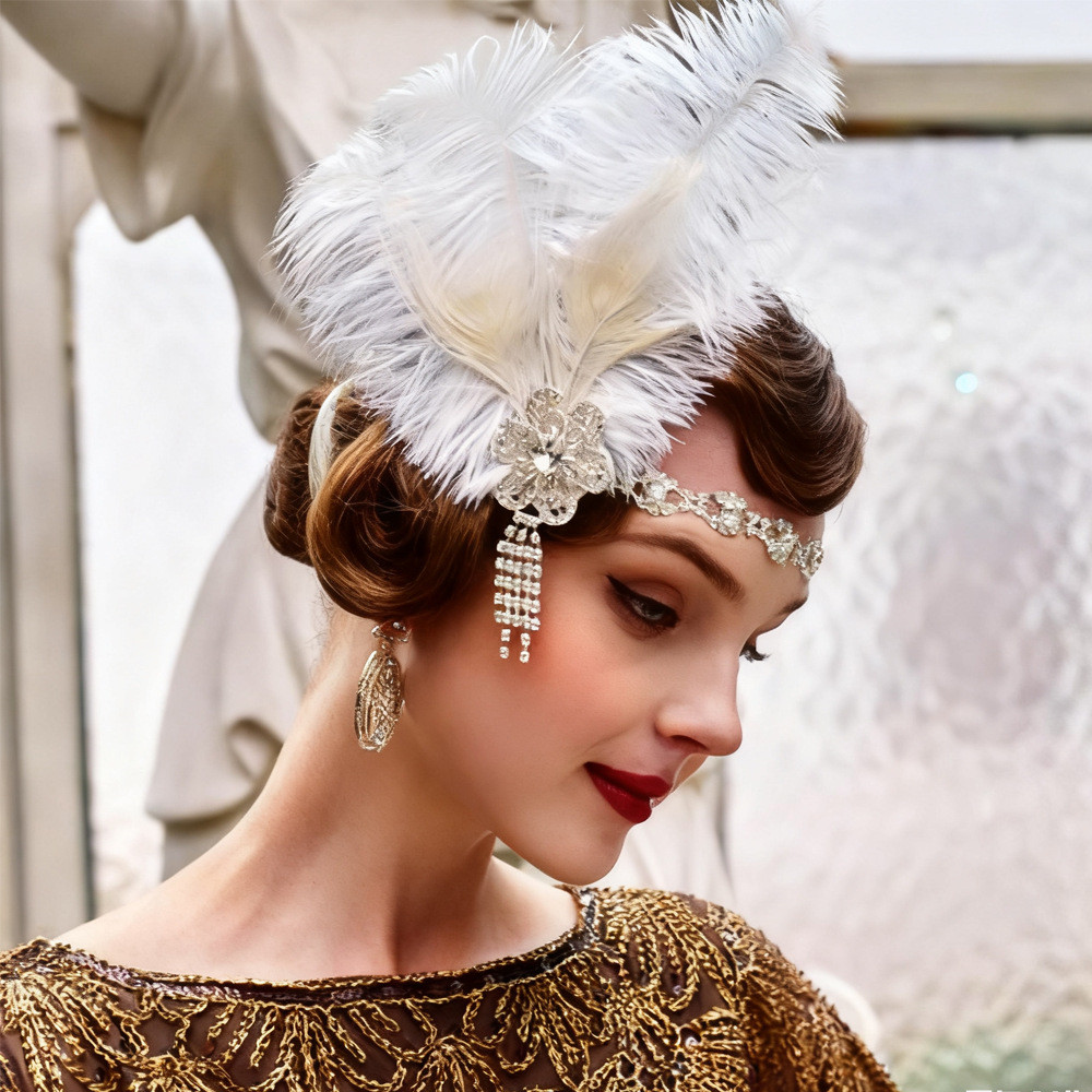 Cross-Border Hot Selling Rhinestone Flower Headdress 1920S Retro Fashion Feather Headdress Women's Gorgeous Elegant Dinner Hair Acces