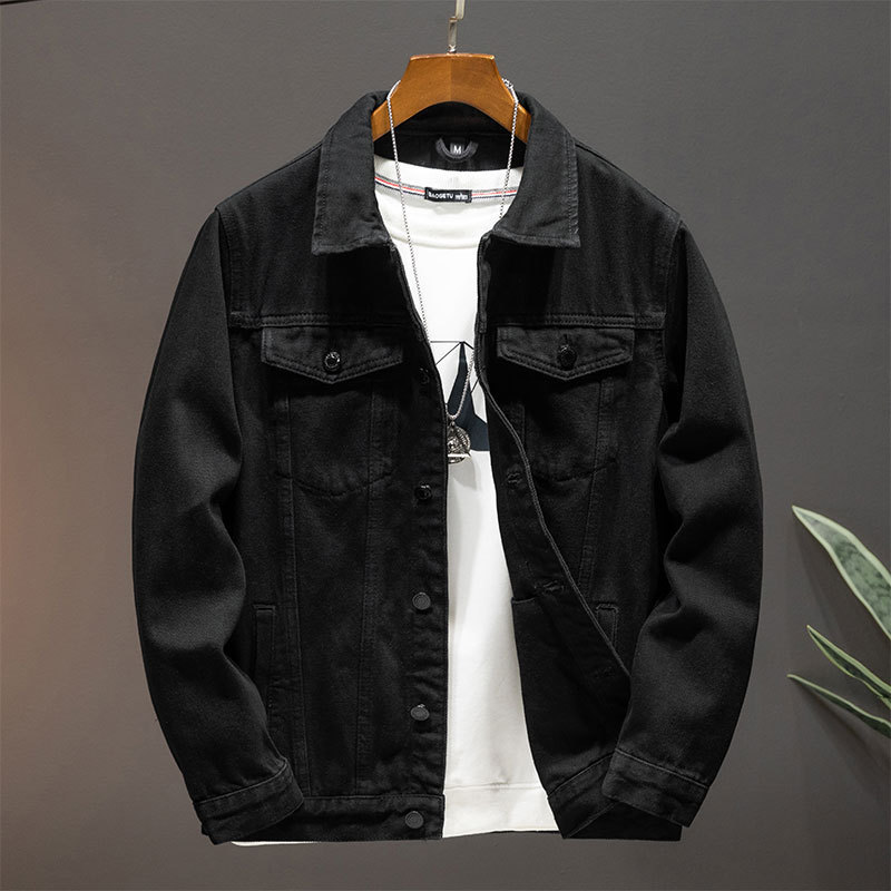 New Autumn and Winter Handsome and Versatile Denim Jacket for Boys, Pure Black Denim Jacket for Men, Men's Denim Jacket