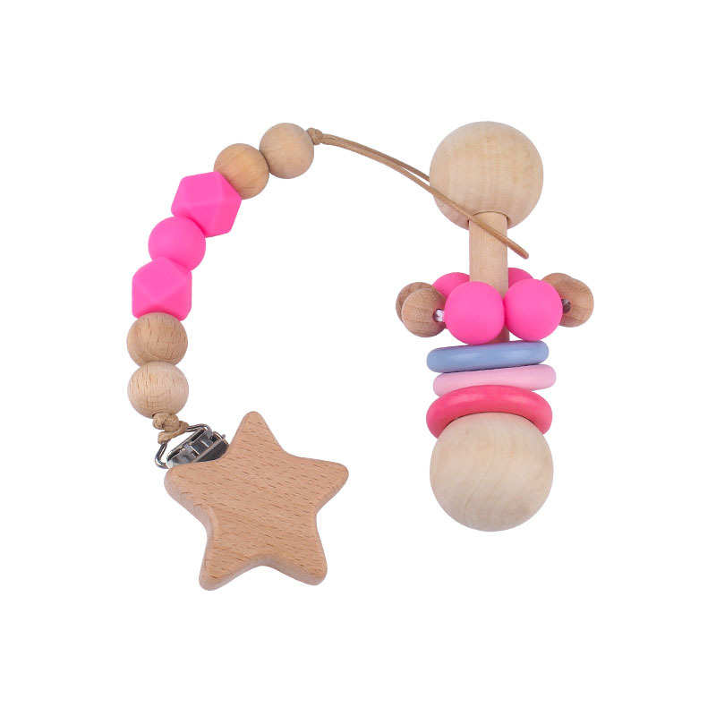 Creativo nuevo bebé suministros de madera niños jugar sonajero herramientas mordedor bebé ejercicio interactivo cuentas de silicona chupete cadena