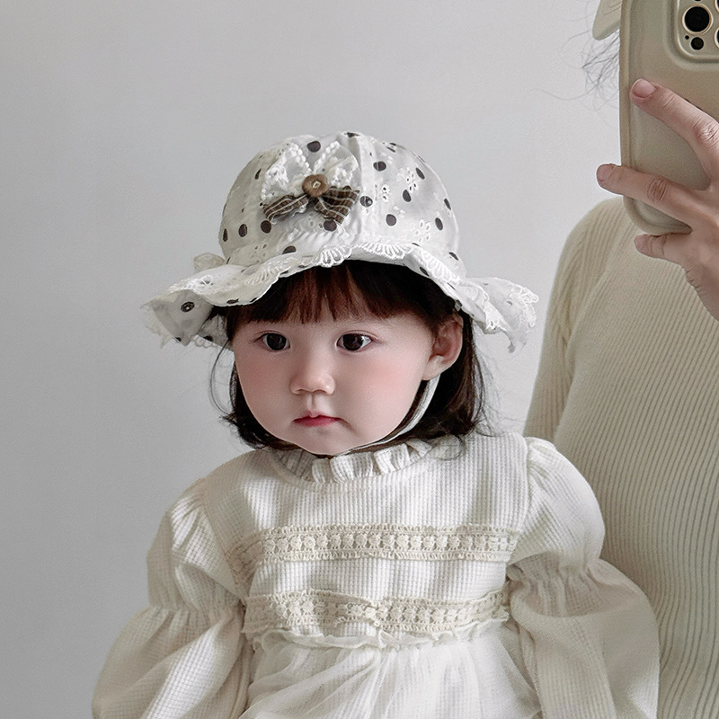 Baby pescador sombrero primavera y verano princesa delgada encaje sombrero de sol coreano para bebés sombrero de marea