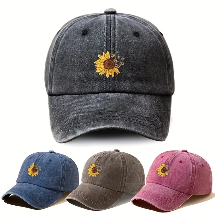 154g Weight Baseball Cap Hats Type Casual, Outdoor, Daily Occasion Unisex Retro Simple Style Sunflower Printing Curved Eaves Baseball Cap