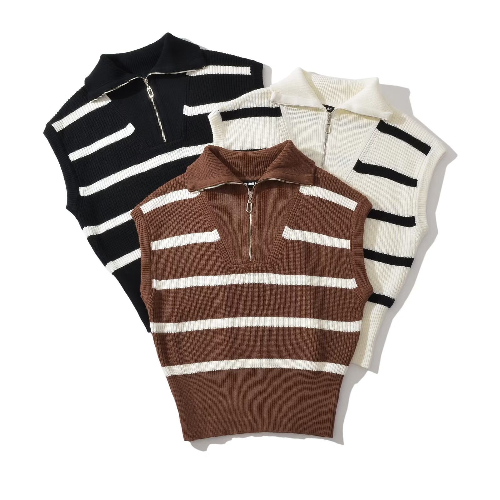 Retro knitted vest with zipper