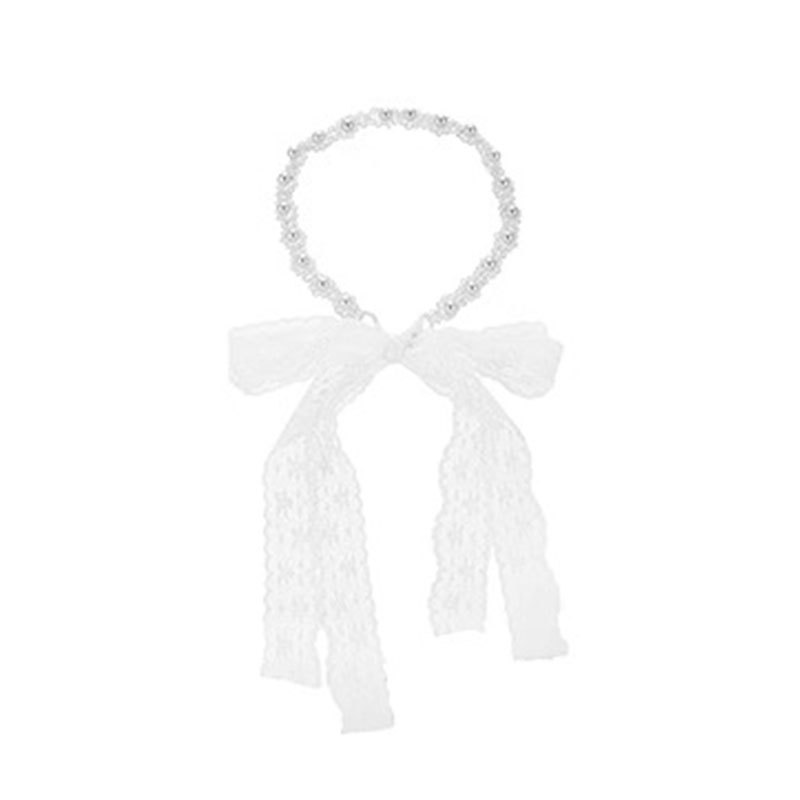 Super inmortal niños perlas de encaje flotante bandana de cabeza princesa dulce banda de cabello bandana de cabello tocado arco trenzado banda de cabello