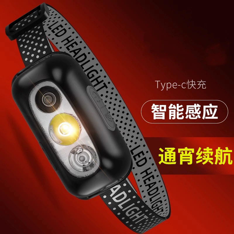 Сильный свет фары заряжает супер яркую голову ночное рыболовное освещение на открытом воздухе сверхдлинный срок службы сверхлегкий индукционный маленький фонарик