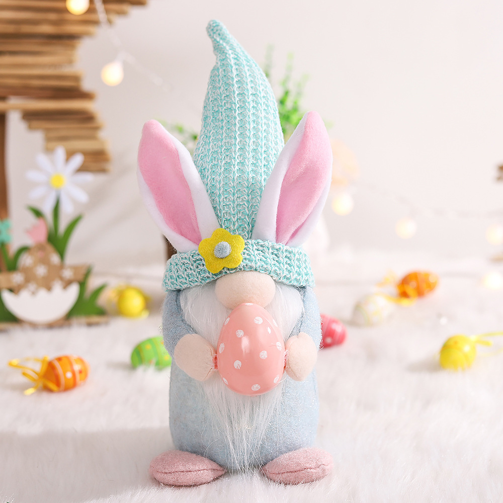 Nuevas decoraciones de Pascua que emiten luz sin rostro muñeca vieja Orejas de conejo sosteniendo colorido huevo enano muñeca adornos