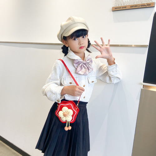 New children's bag girl cute little flower mini coin purse children's clothing accessories bag PU crossbody shoulder bag trendy