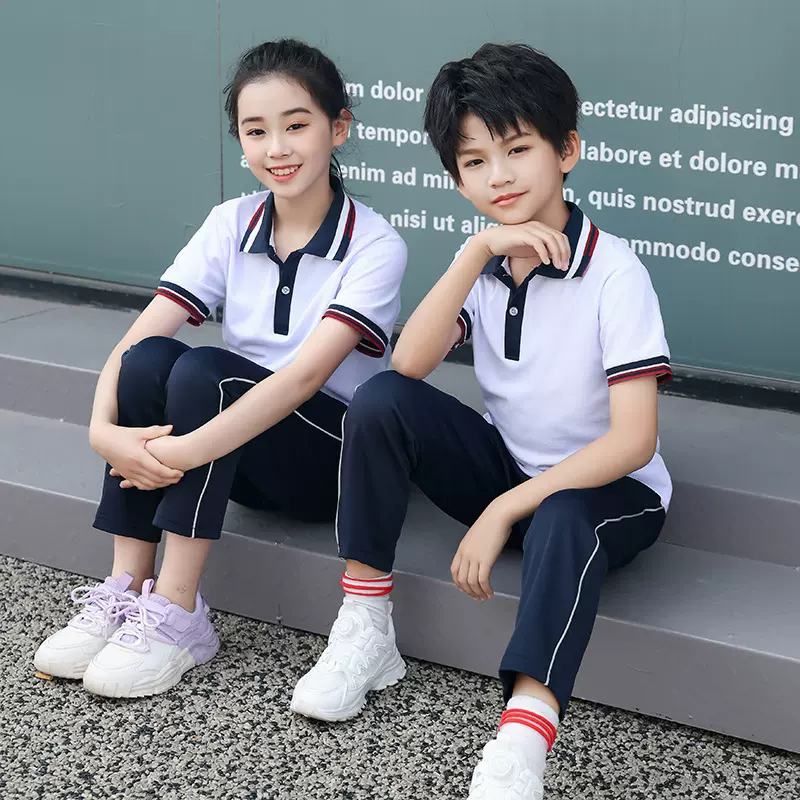 小学生夏季蓝色校服运动套装中学生运动会宽松短袖班服幼儿园园服