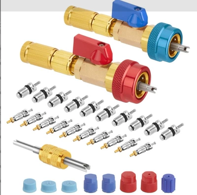 Soyutma sisteminin digər hissələri: Needle Quick Replacement and - 134-disassembly-tool-cap-10-brass-valve-cores-10-134-valve-cores-yellow-wrench