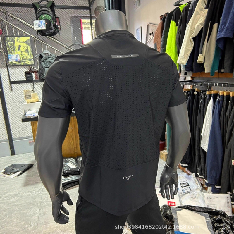Black Laser Perforated Quick-Drying T-Shirt Men's Summer Thin Cool Short-Sleeved Outdoor Running Sports Fitness Cycling Clothing Black Laser Perforated Quick-Drying T-Shirt Men's Summer Thin Cool Short-Sleeved Outdoor Running Sports Fitness Cycling Clothing