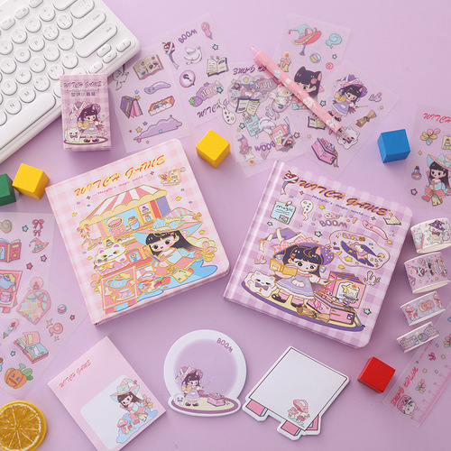 Cute Cartoon Sticker Handbook Set Children's Student Gift Prize Girl Heart Handbook Gift Box Set