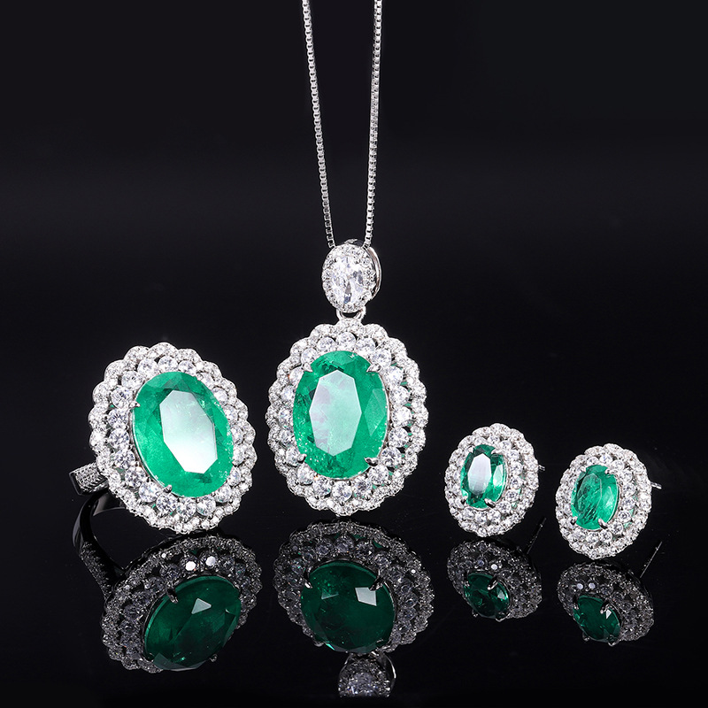Zhuang Sheng joyería S925 plata TikTok Venta caliente simulación abuela verde joyería traje principal piedra 12*16-6*8