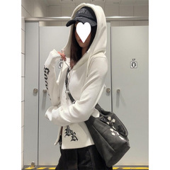 原版双拉链头 国潮梵文女字母修身辣妹风拉链外套美式连帽上衣潮