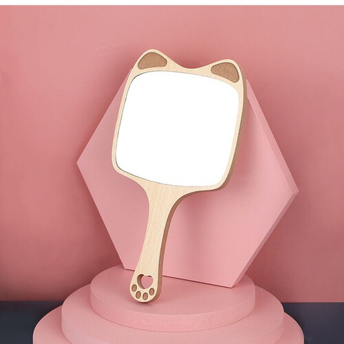 Beauty salon special makeup mirror female handle high-definition embroidered handheld handle mirror portable wooden small mirror