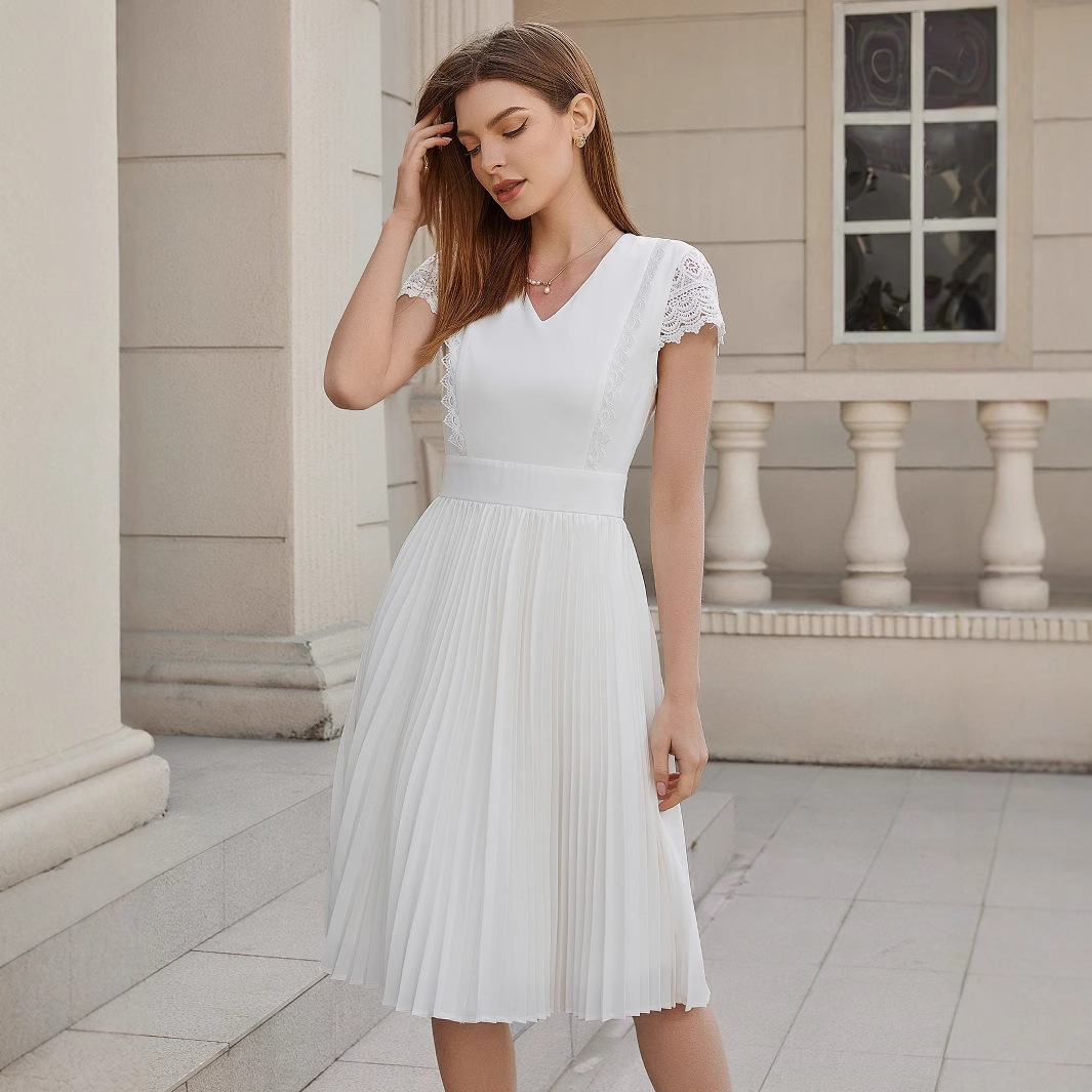 Summer cute elegant design lace solid color dress