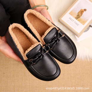 Autumn Leather Old Beijing Cloth Shoes Women's New Polyurethane Soft Sole Non-slip Waterproof Cotton Shoes Lightweight Comfortable Old People's Shoes