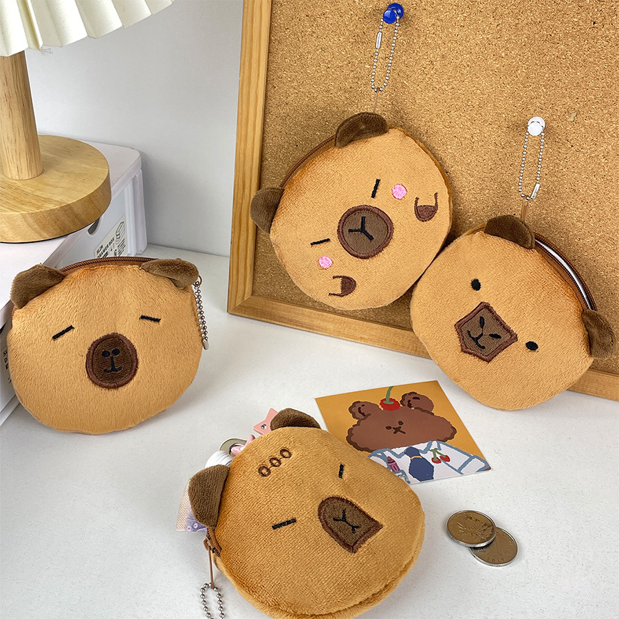 Plush Material Unisex Geometric Plush Side Zipper Coin Purses
