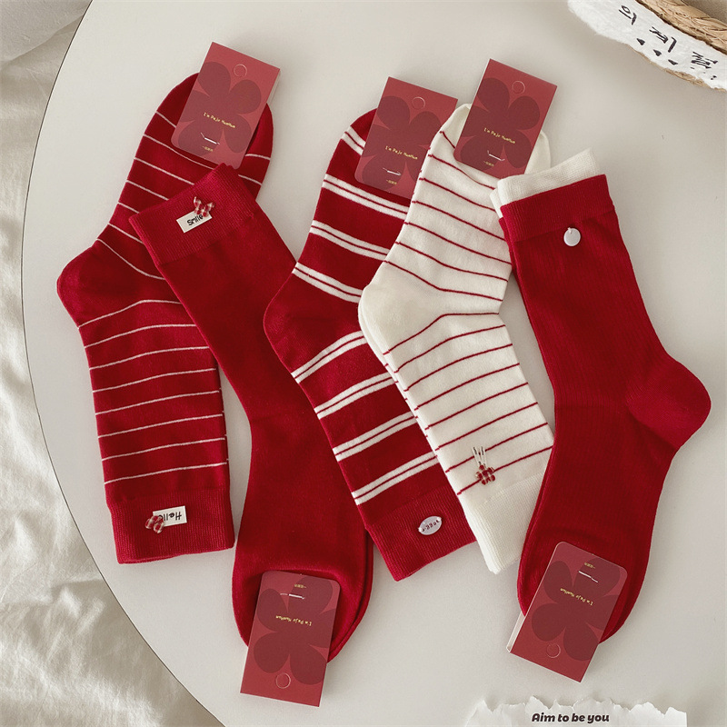 Year of the Horse Zodiac Year Red Socks for Women Autumn and Winter Cotton Socks Korean Japanese Style Cute Ins Trend 2026 New Year Stockings