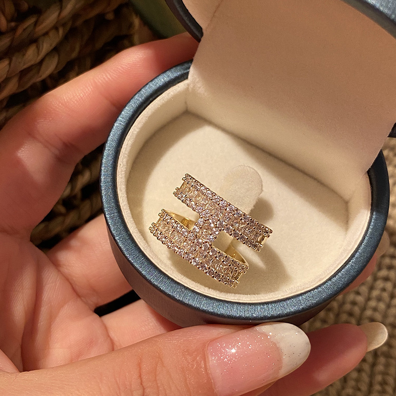 Fashion Letter Copper Inlay Zircon Womenu0027S Rings Earrings Necklace