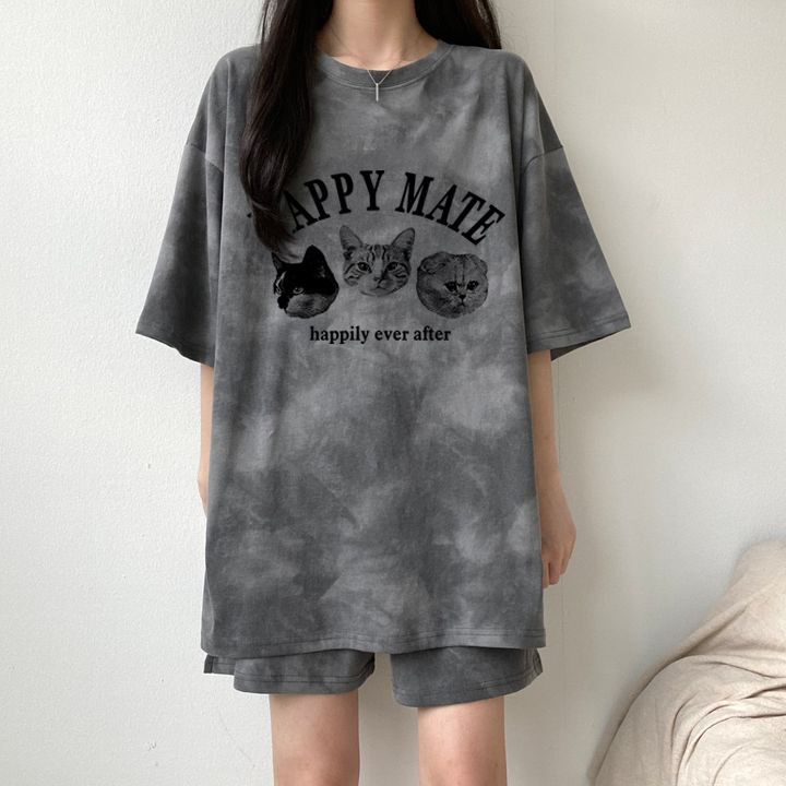 Cross-border Wholesale Fashion Salt Two-piece Set Small Women's Internet Trendy Sportswear Women's suit Cotton Summer Round Neck Casual Short