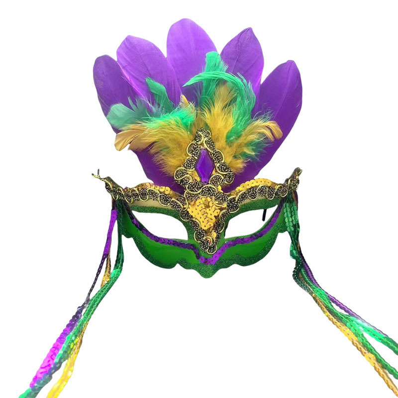 Carnaval Peacock Feather Half Face Mask Set Falda de maquillaje Show de baile de escenario Falda para cubrir los ojos