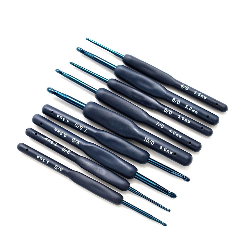 Nuevo producto transfronterizo Juego de ganchillo de mango suave azul Juego de ganchillo de aluminio de gancho azul 9 Juego de ganchillo de mango azul