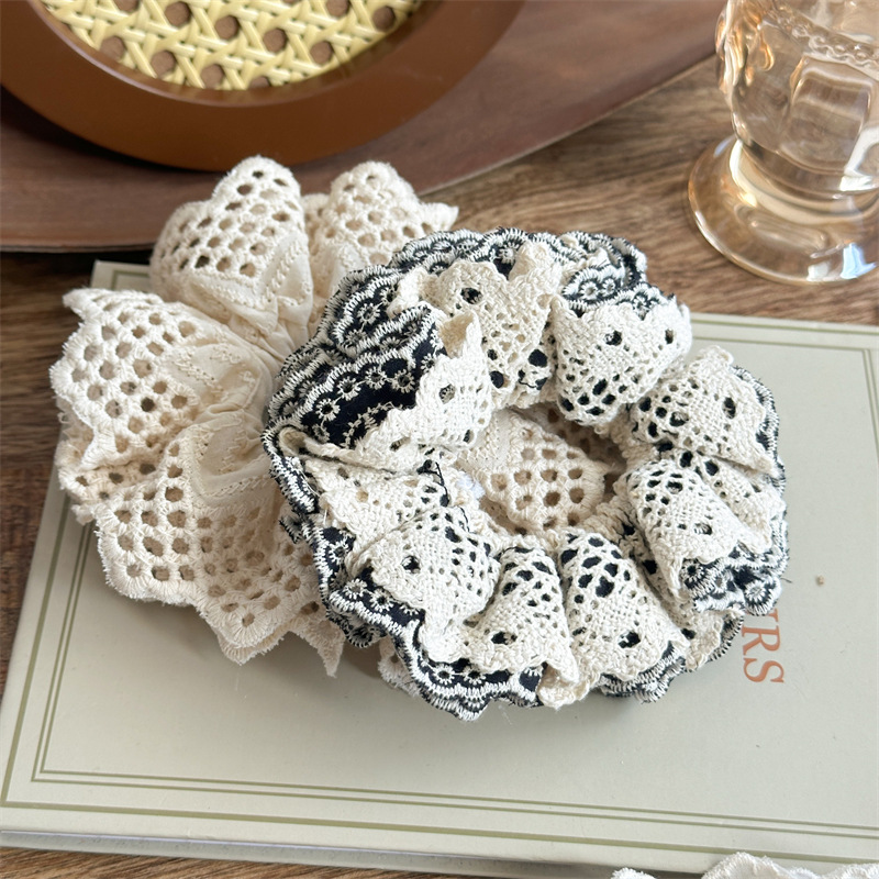 Three-State New Sense Hair Ring Hollow Lace Multi-Layer Pleated Large Intestine Hair Ring Handmade display picture 2