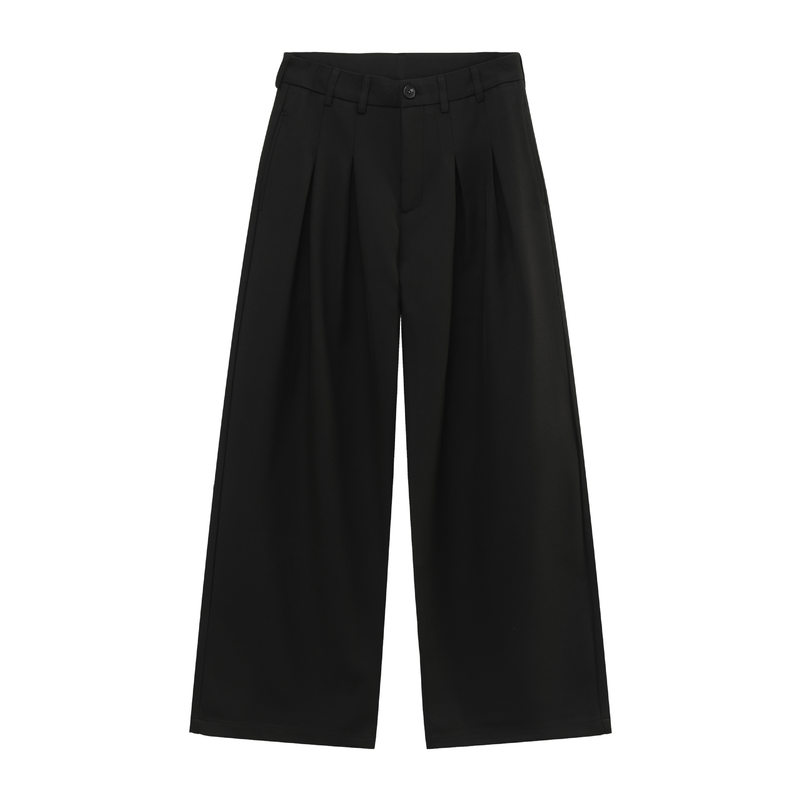 Quần tây nam casual dáng rộng ống suông xếp ly đôi chữ A vải rủ — Màu xám nhạt, màu đen