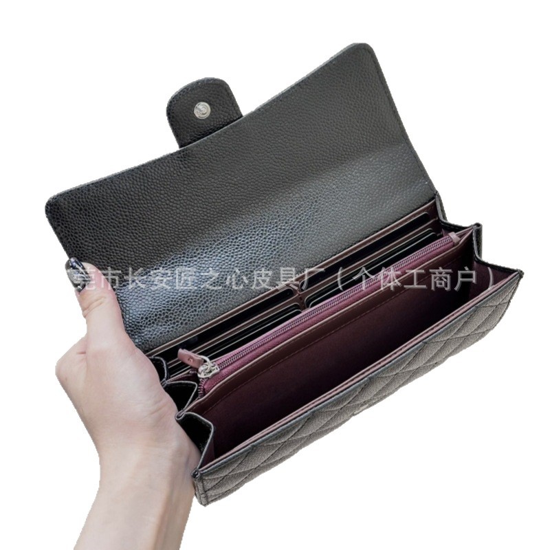 Xiaoxiangfeng CF フリップウォレット キャビアクラッチバッグ ロング携帯電話小銭入れ 本牛革 クレジットカードホルダー ダイヤモンド