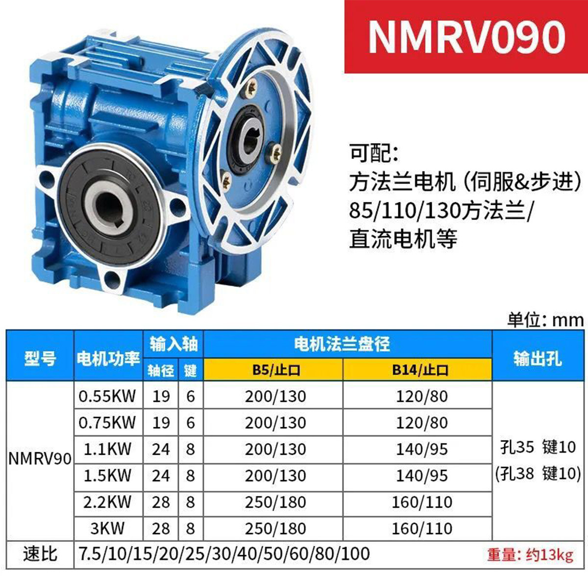 NMRV涡轮蜗杆减速机小型齿轮箱RV减速器铝壳方形圆形输入法兰