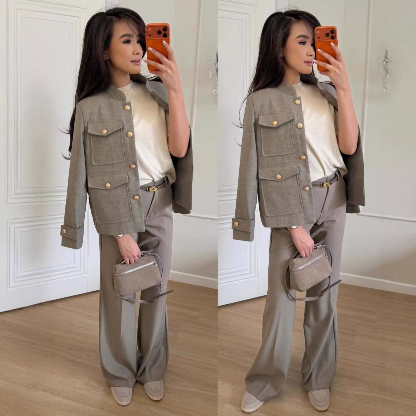 Cross-Border European and American Foreign Trade Women's Clothing 2026 Amazon Casual Buttoned Jacket Coat Commuter Suit Wide-Leg Pants Set