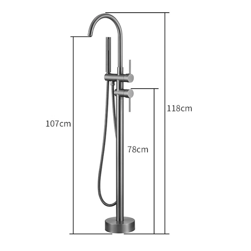 Bathtub faucet shower set gun grey floor-standing faucet with hand spray head bathroom vertical rotary wooden barrel