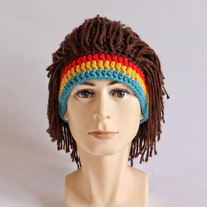 Dirty braid new European and American creative wig cap colorful beard straw crazy hat men and women adult stage wool hat