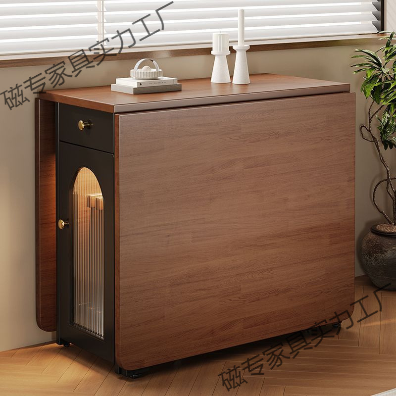 Medieval Style Solid Wood Folding Dining Table Small Apartment Home Living Room French Retro Removable Rectangular Invisible Dining Table