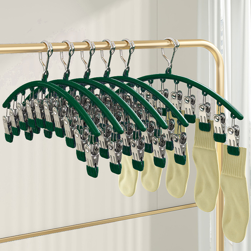 Manufacturer Wholesale Household Stainless Steel Windproof Clips for Drying Socks Multifunctional Seamless Underwear Curved Plastic Dipped Trouser Clips