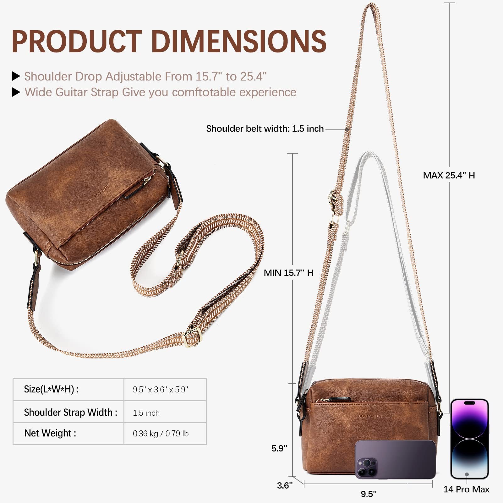 New women's small crossbody bag, three zippered mobile phone newspaper, leather small bag, colored shoulder strap single shoulder bag_voghion.com