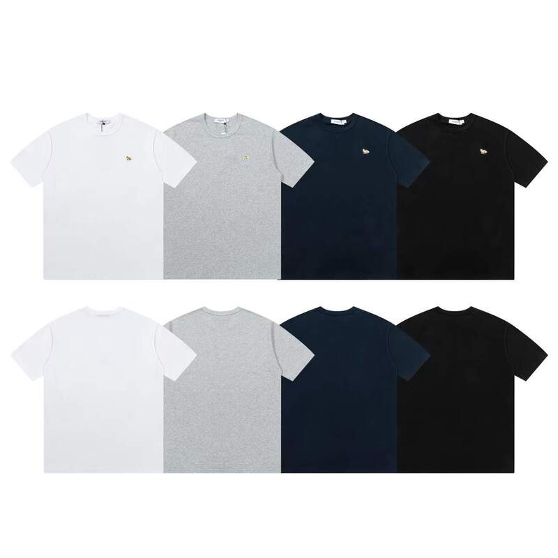Cross-border Trendy Brand MAISON KITSUNE Spring Little Fox Head Embroidered Men's and Women's Cotton Round Neck Short-sleeved T-shirt