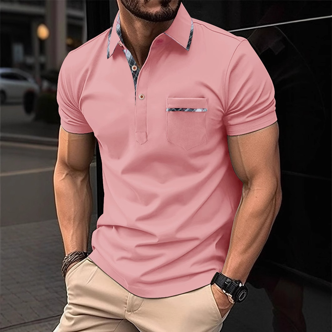 2024 summer European and American men's short sleeve lapel T-shirt foreign trade men's POLO shirt cross-border top plaid Polos men