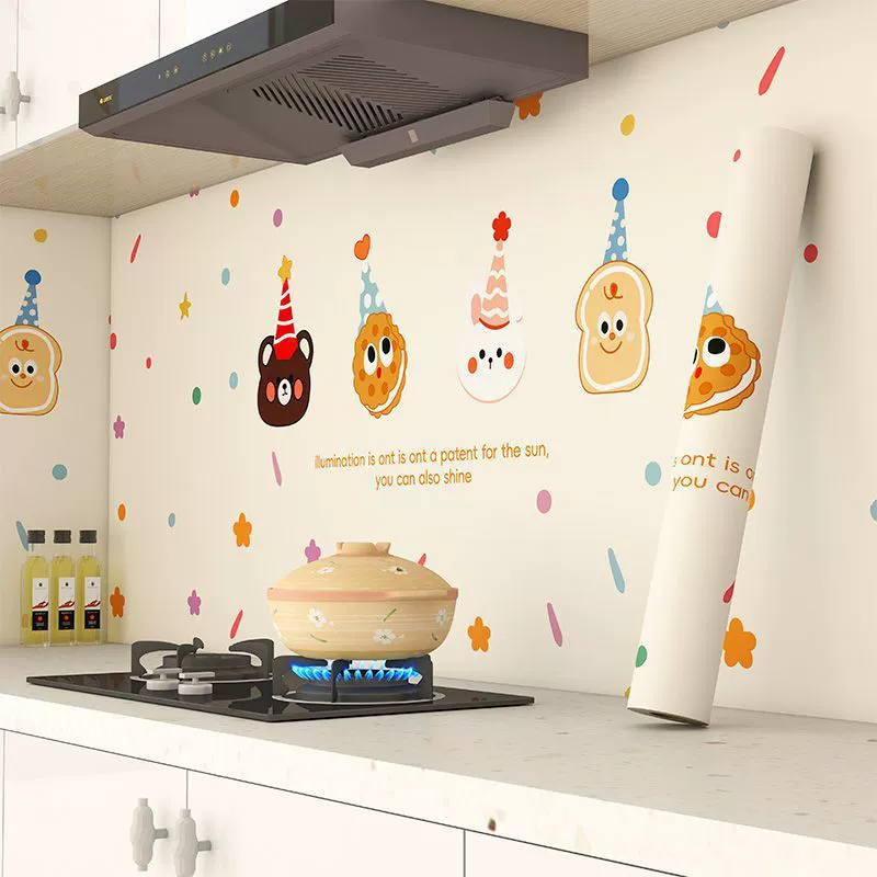 Мультяшная настенная маслостойкая плита, милые настенные наклейки, которые не повреждают стену, маслостойкие наклейки, кухонные самоклеящиеся, устойчивые к высоким температурам маслостойкие наклейки