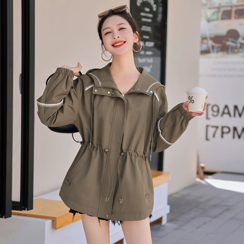 Trench coat, autumn jacket for leisure, oversize, drawstring