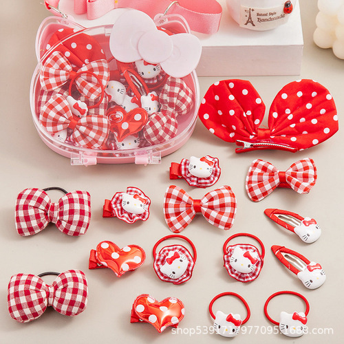 Children's headgear cartoon hair accessories set gift box hairpin girl baby cute cat hairpin child bow headcard
