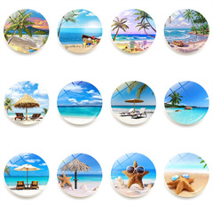 夏季椰子海灘冰箱貼時光寶石磁性水晶玻璃白板貼紙裝飾品批發25mm